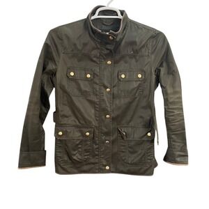 J.Crew Field Mechanic Jacket Olive Green Waxed Cotton Utility Coat TM 05365